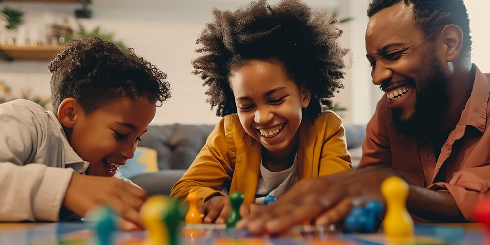 A family having fun in a game night