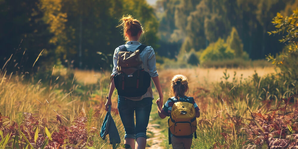 A mom with her kid exploring nature