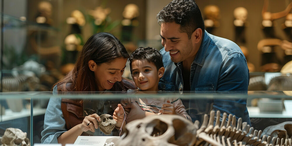 family with kid exploring at the museum