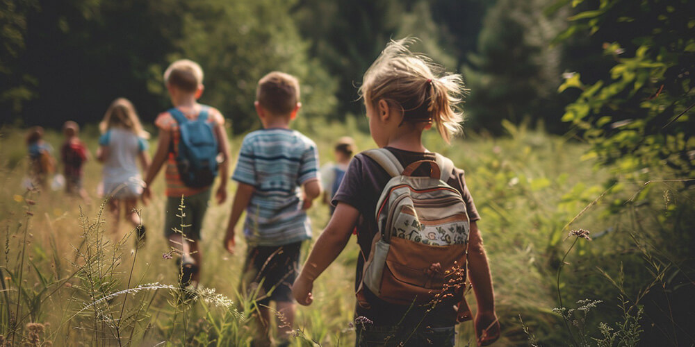 kids walking in nature with more kids