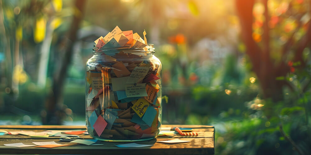 photo of a jar full of gratitude notes